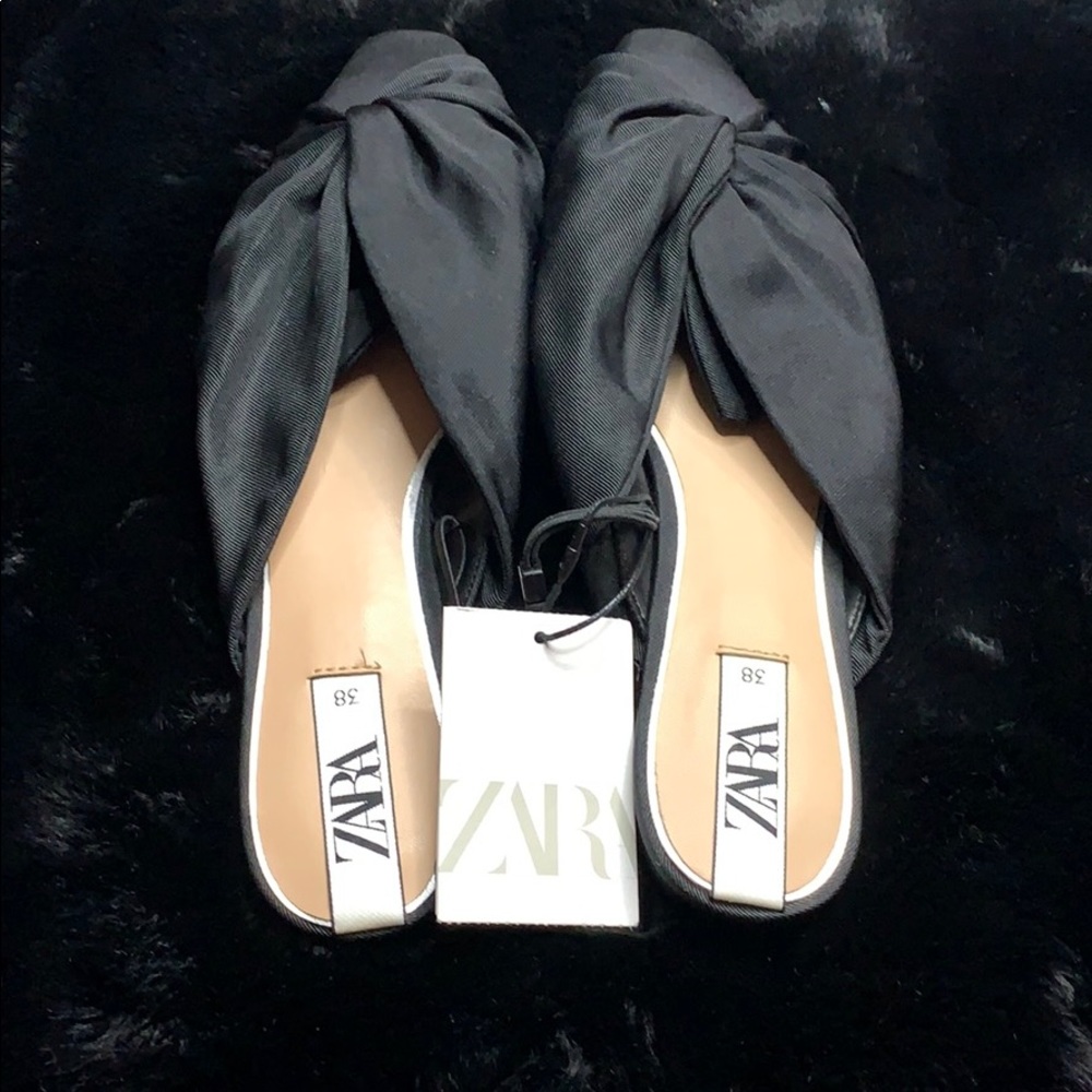 Zara Black Bowed Mule Slides